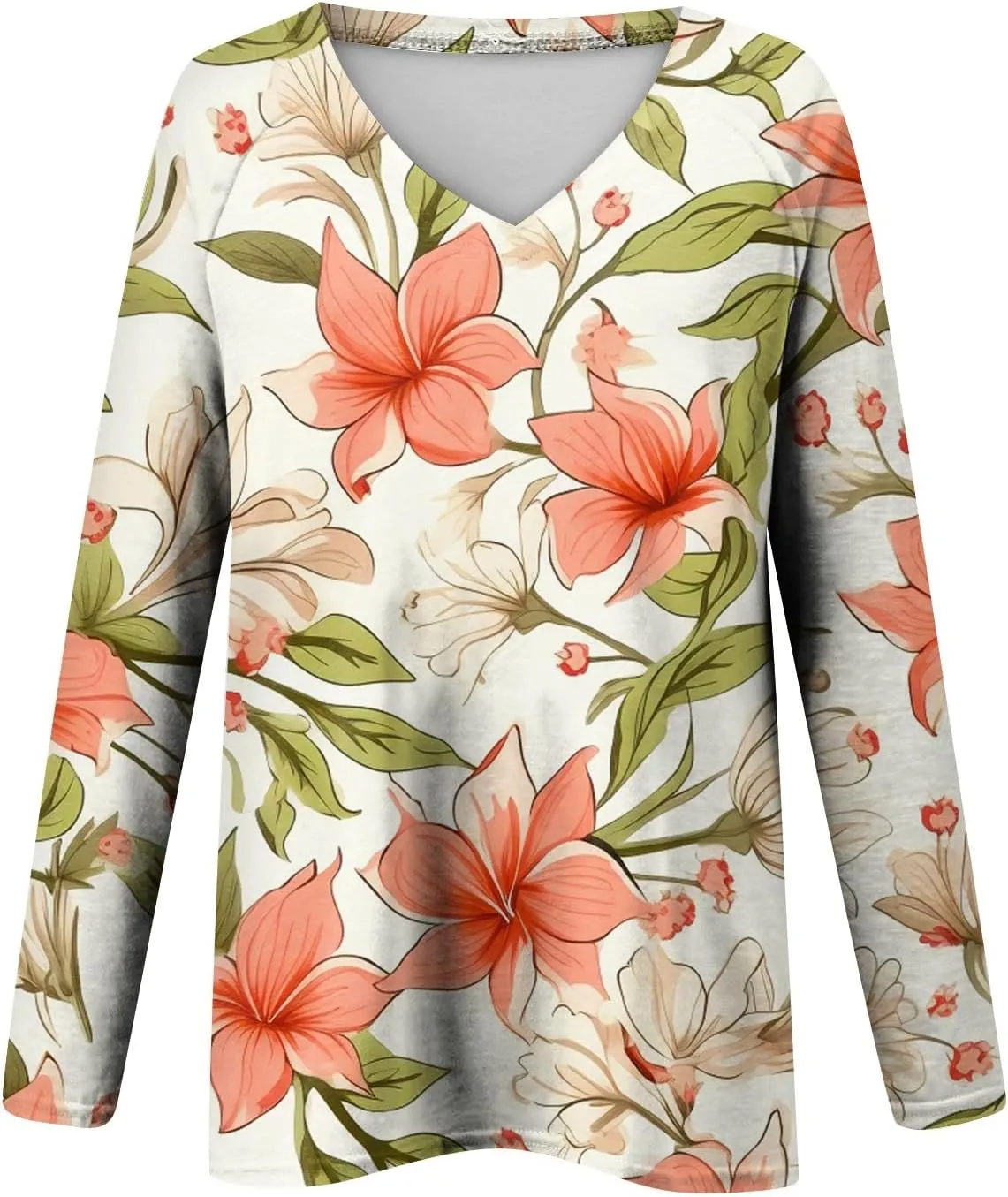Women's 2025 Fall Long Sleeve Tops V Neck Sexy Floral Print Tee Tops Trendy Cute Loose Fit Dressy Winter Sweatshirt