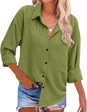 Womens Button Down Shirts Long Sleeve Collared Dress Tunic Cotton Oversized Blouses Going Out Dressy Casual Tops