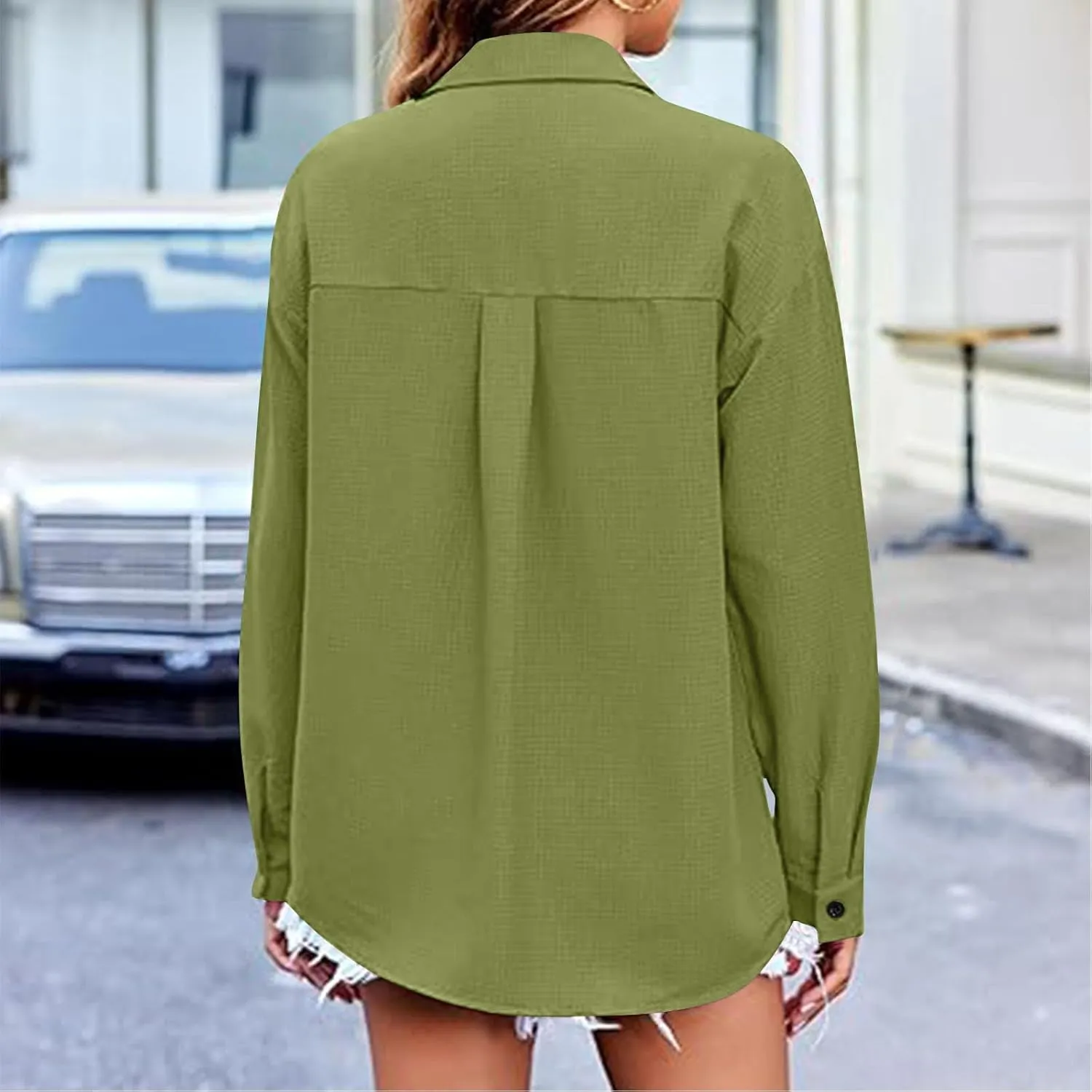 Womens Button Down Shirts Long Sleeve Collared Dress Tunic Cotton Oversized Blouses Going Out Dressy Casual Tops
