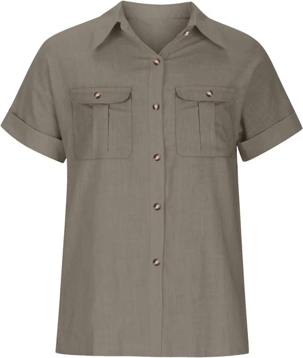 Womens Button Down Shirts Short Sleeve V Neck Casual Tunic Plain Trendy Blouses with Pockets Womens Summer Tops