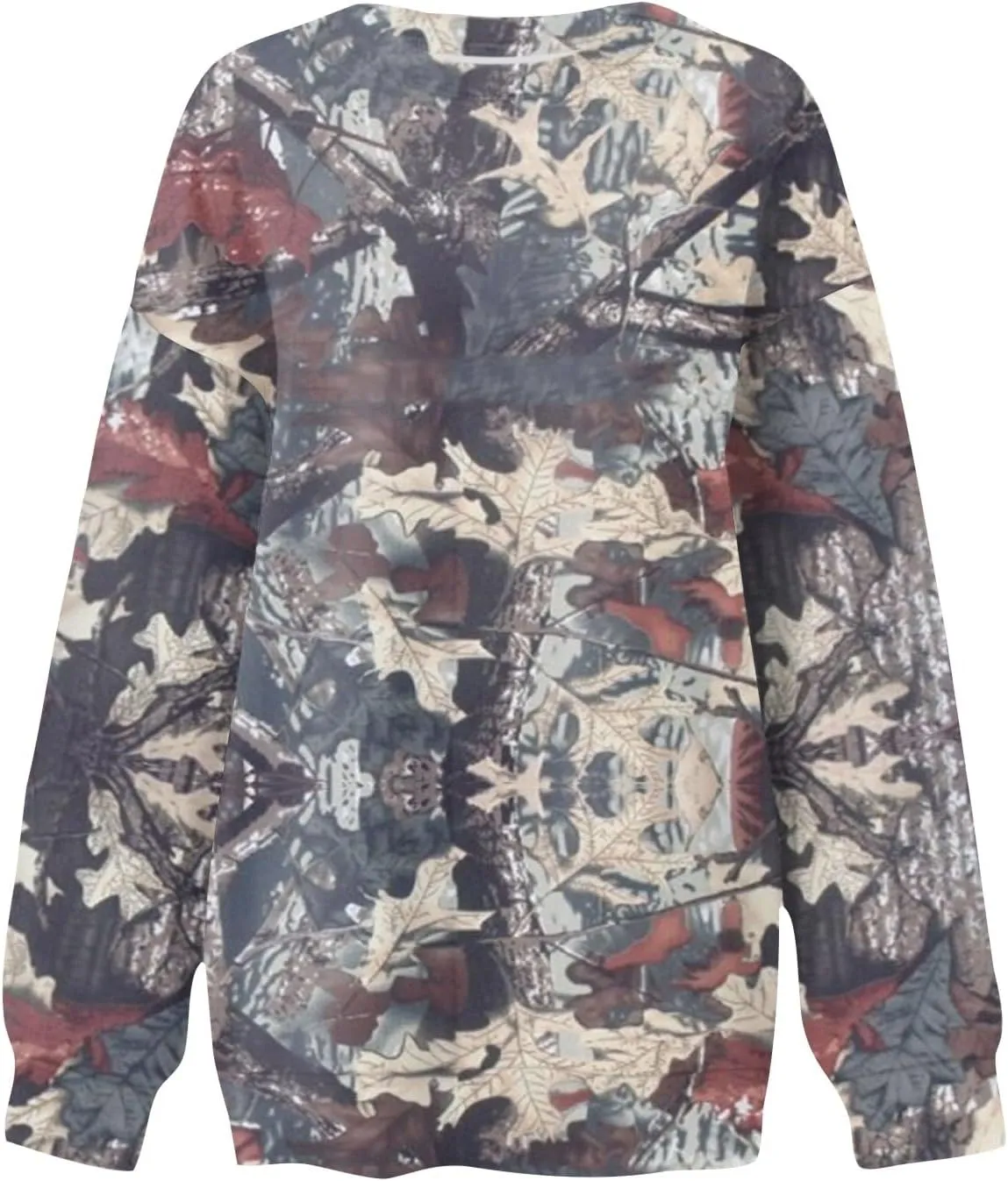 Women's Camo Sweatshirt Maple-Leaf Print Oversized Sweatshirt Fleece Crewneck Shirts Casual Fall Pullover Tops