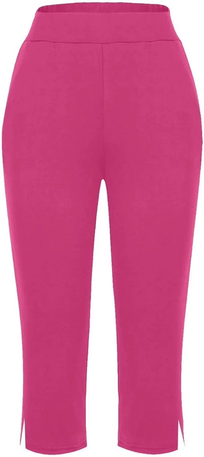 Womens Capri Pants Dressy Casual Summer Stretch Pull On Capris Joggers Elastic Waist Light Weight Yoga Lounge Slacks