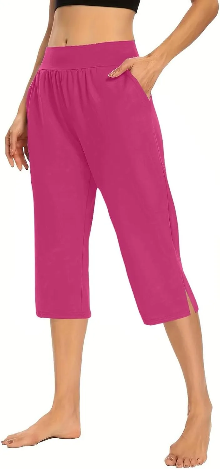 Womens Capri Pants Dressy Casual Summer Stretch Pull On Capris Joggers Elastic Waist Light Weight Yoga Lounge Slacks