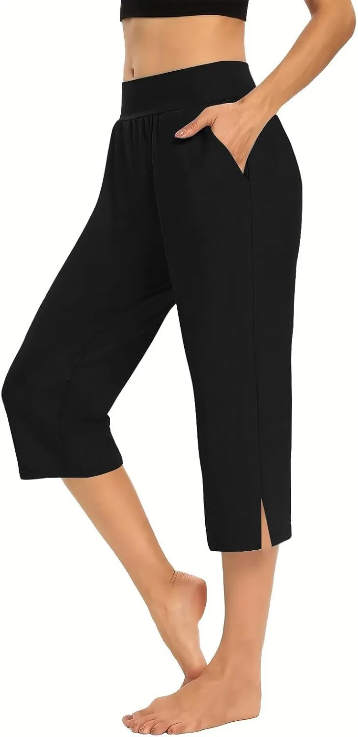 Womens Capri Pants Dressy Casual Summer Stretch Pull On Capris Joggers Elastic Waist Light Weight Yoga Lounge Slacks