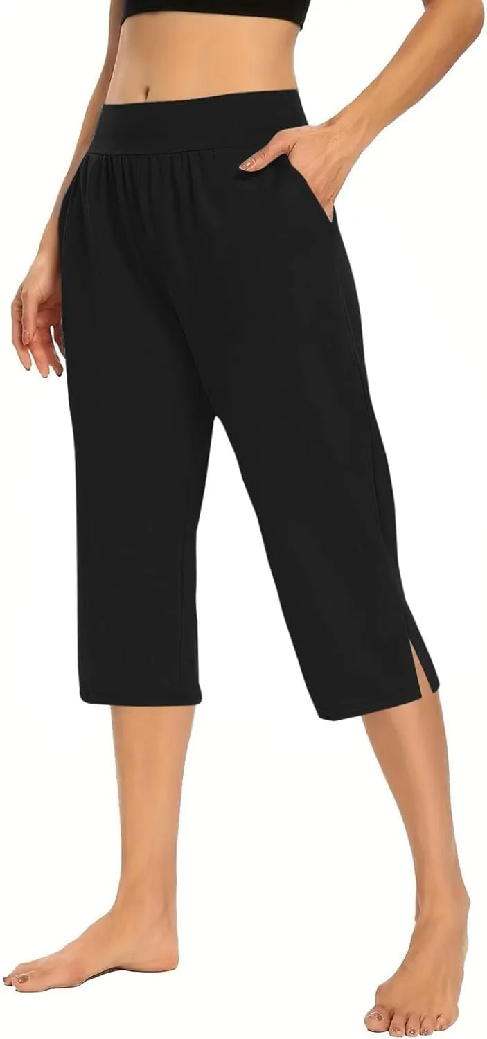 Womens Capri Pants Dressy Casual Summer Stretch Pull On Capris Joggers Elastic Waist Light Weight Yoga Lounge Slacks