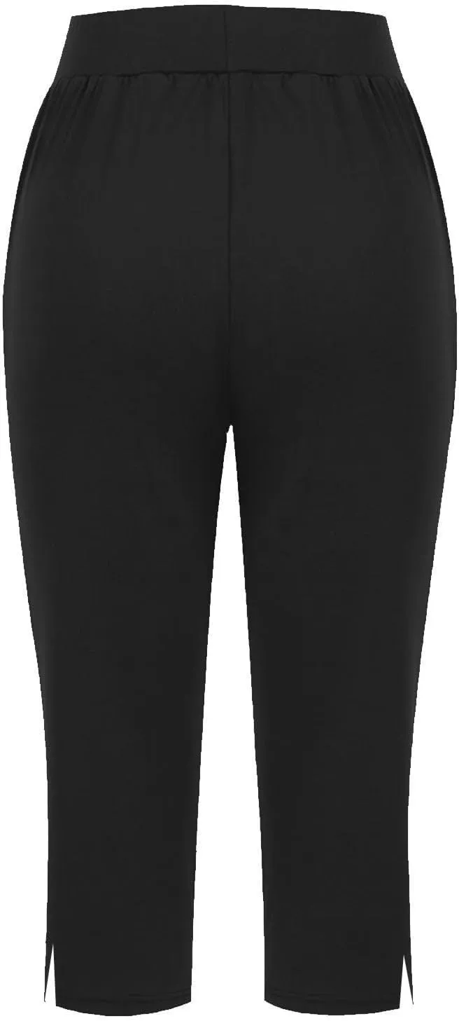 Womens Capri Pants Dressy Casual Summer Stretch Pull On Capris Joggers Elastic Waist Light Weight Yoga Lounge Slacks