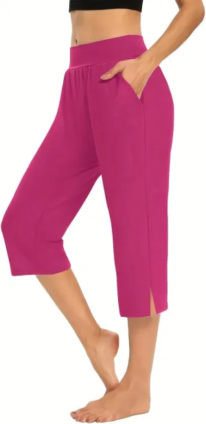 Womens Capri Pants Dressy Casual Summer Stretch Pull On Capris Joggers Elastic Waist Light Weight Yoga Lounge Slacks