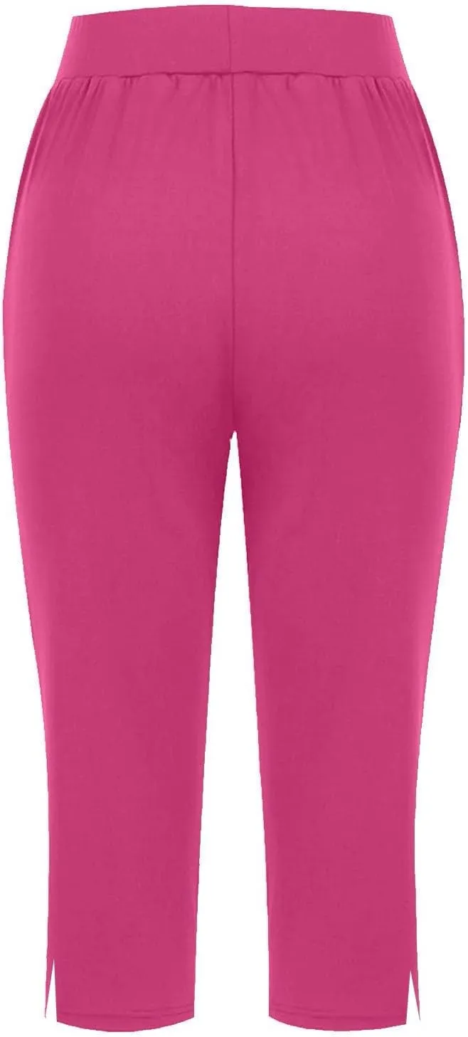 Womens Capri Pants Dressy Casual Summer Stretch Pull On Capris Joggers Elastic Waist Light Weight Yoga Lounge Slacks