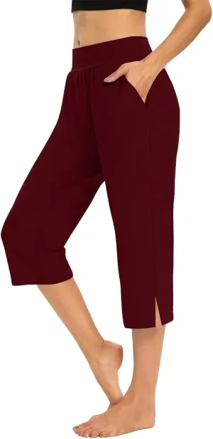 Womens Capri Pants Dressy Casual Summer Stretch Pull On Capris Joggers Elastic Waist Light Weight Yoga Lounge Slacks