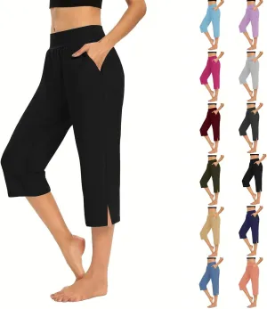 Womens Capri Pants Dressy Casual Summer Stretch Pull On Capris Joggers Elastic Waist Light Weight Yoga Lounge Slacks