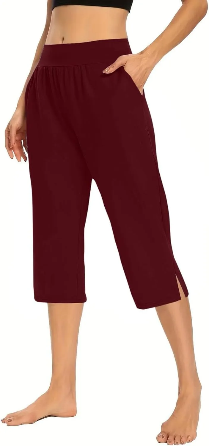 Womens Capri Pants Dressy Casual Summer Stretch Pull On Capris Joggers Elastic Waist Light Weight Yoga Lounge Slacks