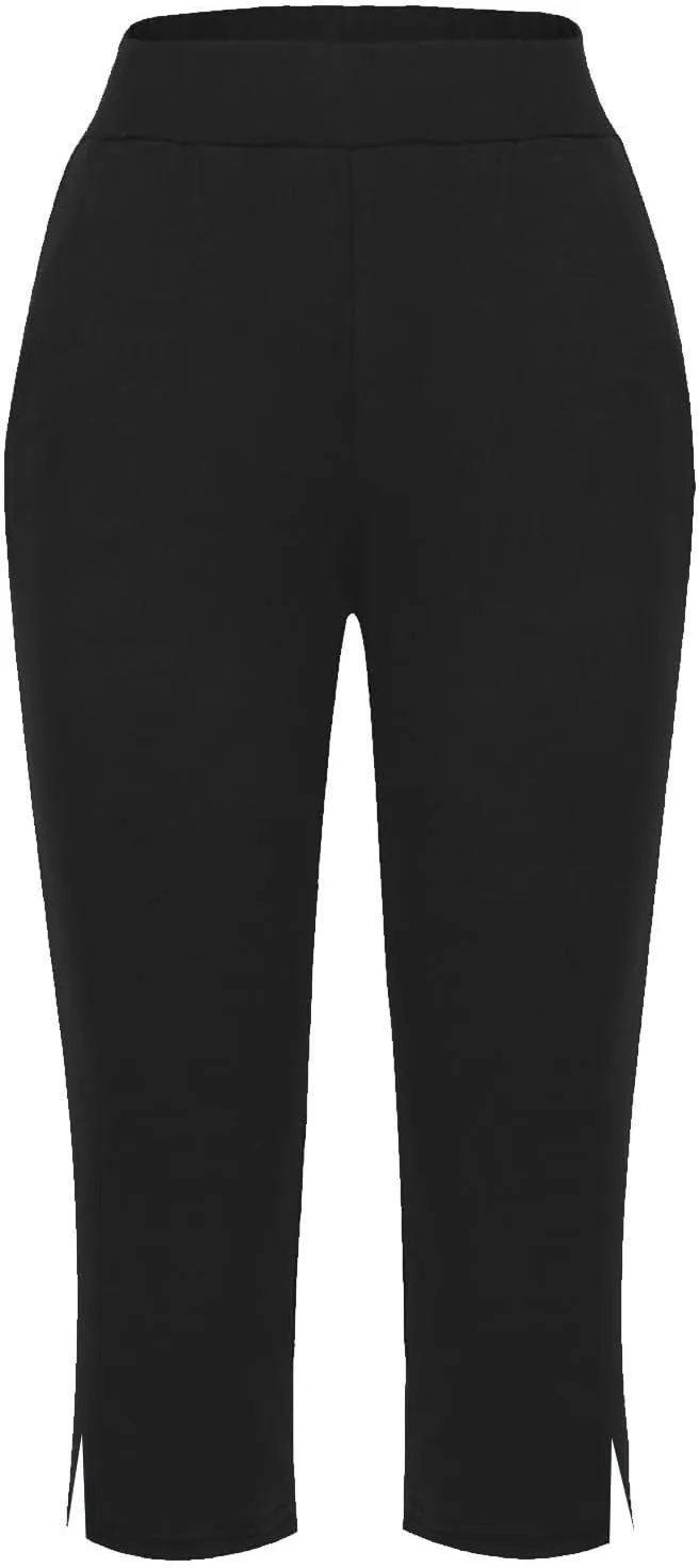 Womens Capri Pants Dressy Casual Summer Stretch Pull On Capris Joggers Elastic Waist Light Weight Yoga Lounge Slacks