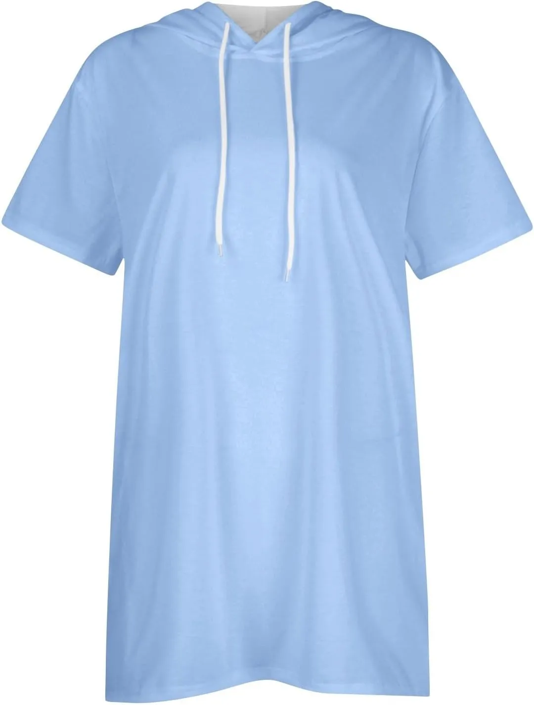 Women's Casual Summer Hoodies Short Sleeve Drawstring Hoodies Tops Front Pullover T-Shirts Tops