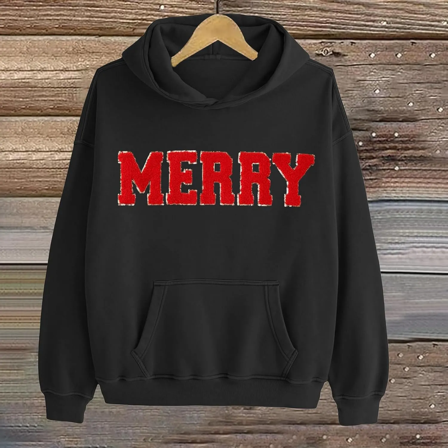 Womens Christmas Hoodie Merry Letter Printed Pullover Tops Oversized Long Sleeve Sweatshirts Xmas Holiday Tops
