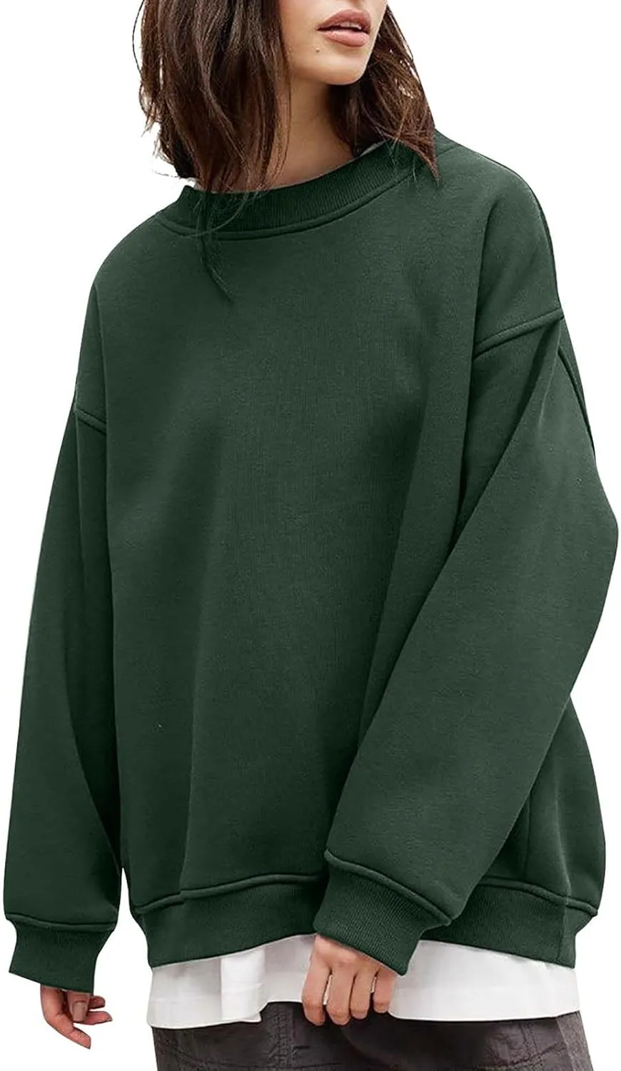 Womens Crew Neck Solid Color Sweatshirts Tops Long Sleeve Casual Pullover Cute Lightweight Loose Tops Fall Winter