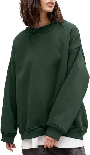 Womens Crew Neck Solid Color Sweatshirts Tops Long Sleeve Casual Pullover Cute Lightweight Loose Tops Fall Winter