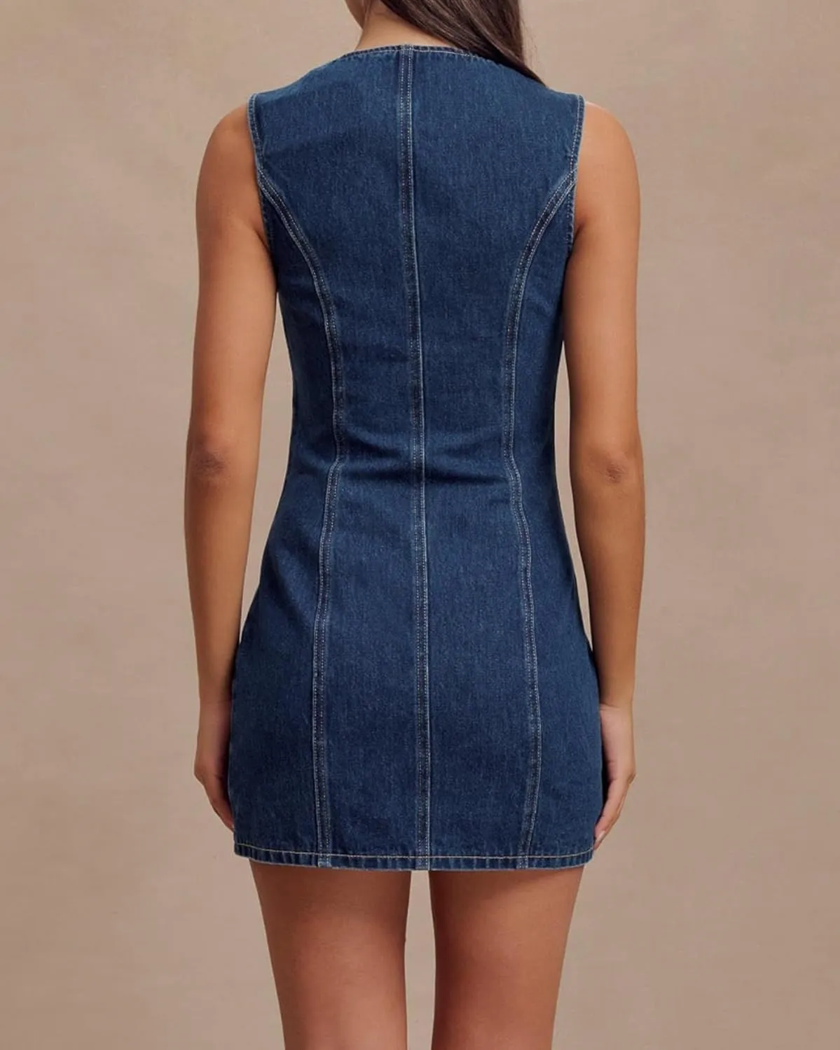 Women's Denim Mini Dress Sleeveless Crewneck Button Up Bodycon Stretchy Casual Jean Tank Dresses