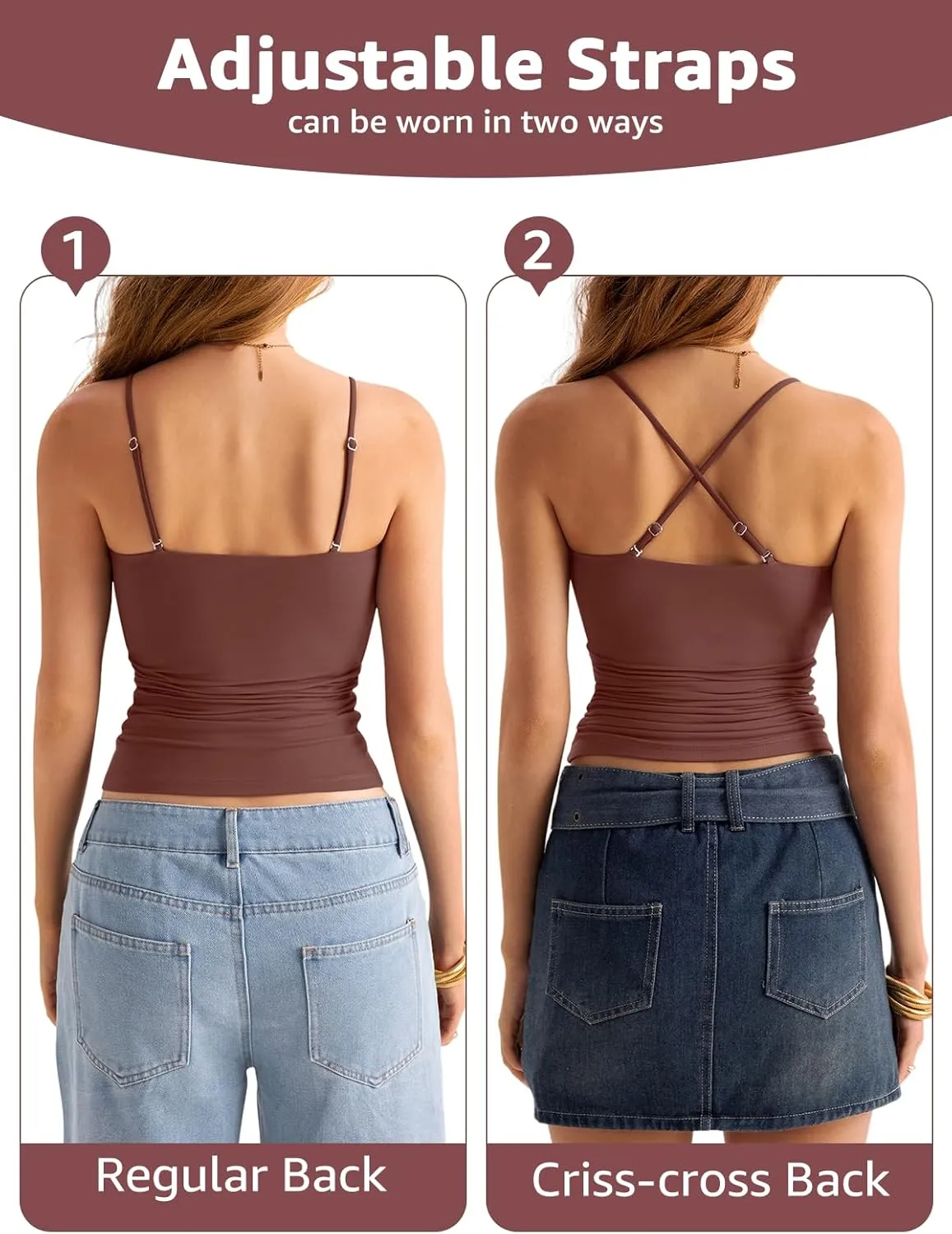 Womens Double Lined Square Neck Tank Tops Adjustable Spaghetti Strap Camisole Y2K Going Out Cami Shirt