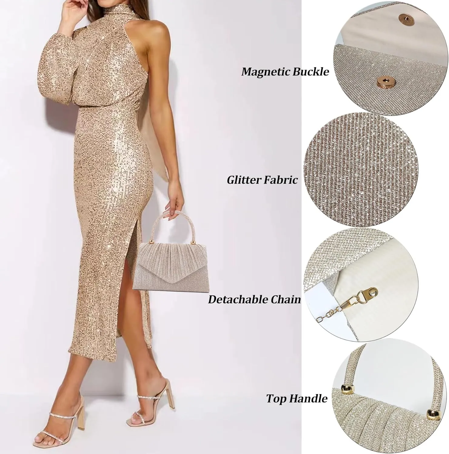 Women's Evening Handbags, Elegant Pleated Clutch Purse for Formal Prom Tea Party Wedding guest Cocktail Night Date