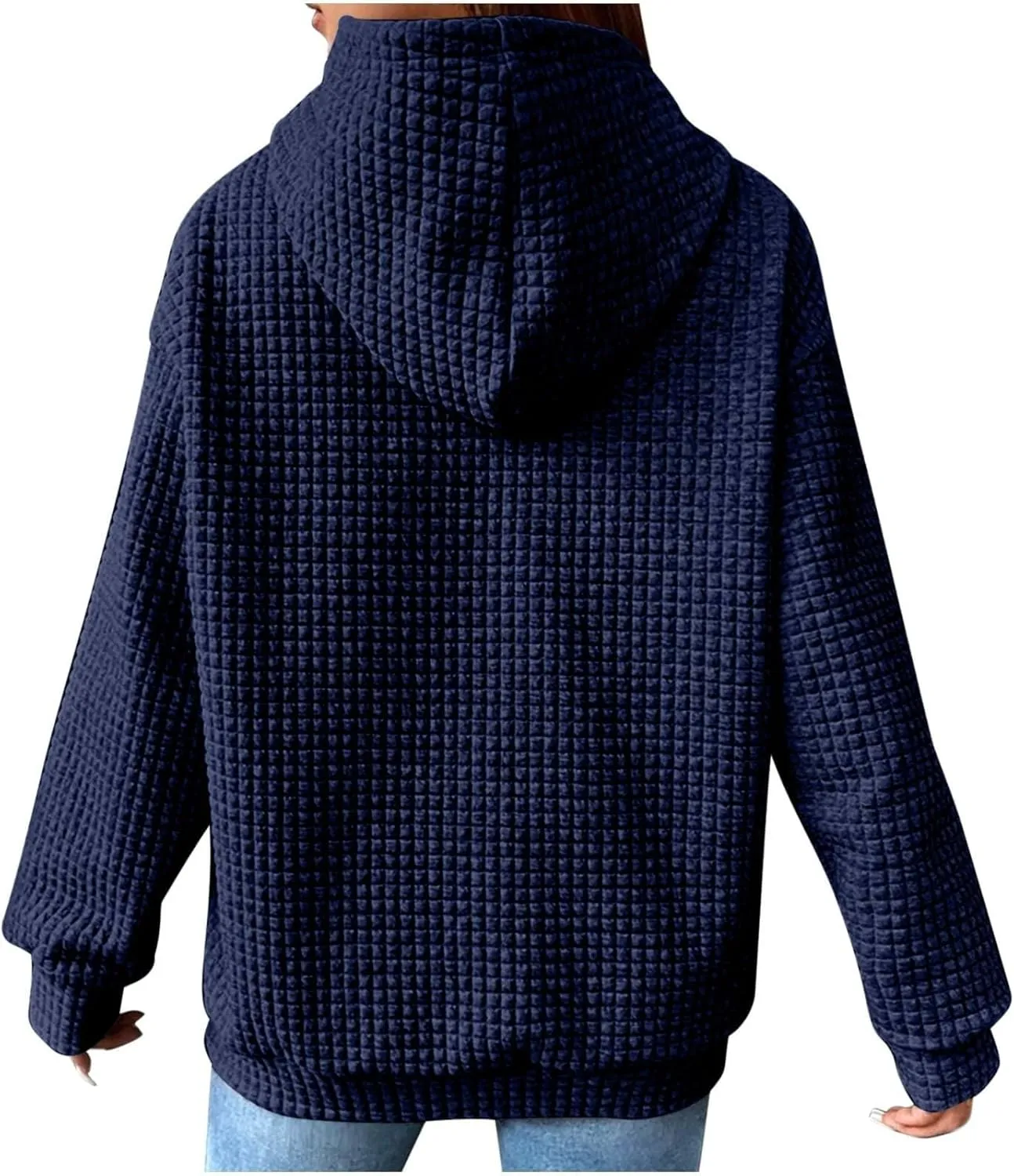 Womens Hoodies Fall Winter Waffle Knit Drawstring Cute Sweatshirts with Pocket Trendy Pullover