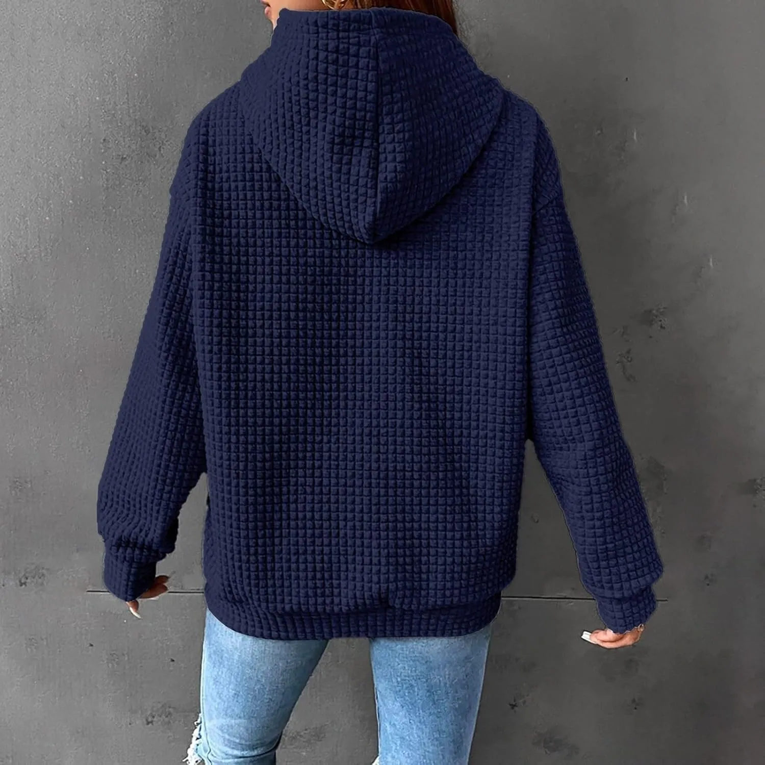 Womens Hoodies Fall Winter Waffle Knit Drawstring Cute Sweatshirts with Pocket Trendy Pullover