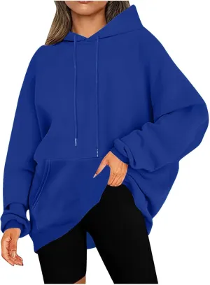 Women's Hoodies Oversized Casual Plus Size Sweatshirts with Drawstring Crew Neck Long Sleeve Cute Fleece Tops