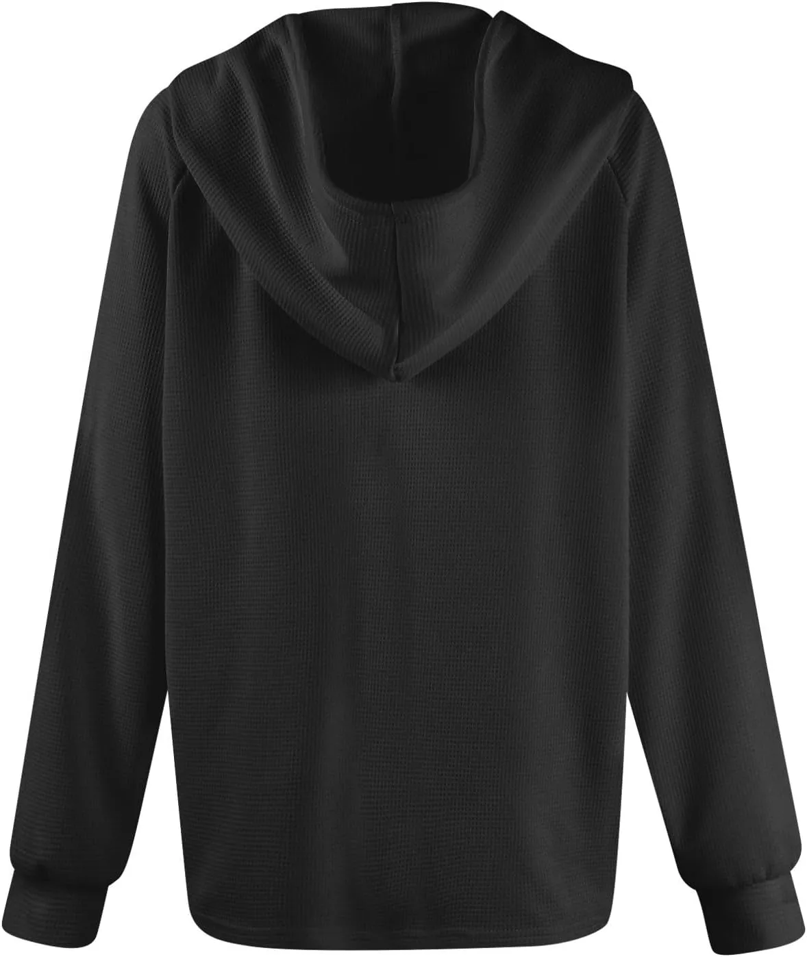 Womens Hoodies Waffle Knit Drawstring Long Sleeve Pullover Casual V Neck Oversized Button Up Sweatshirt Tops