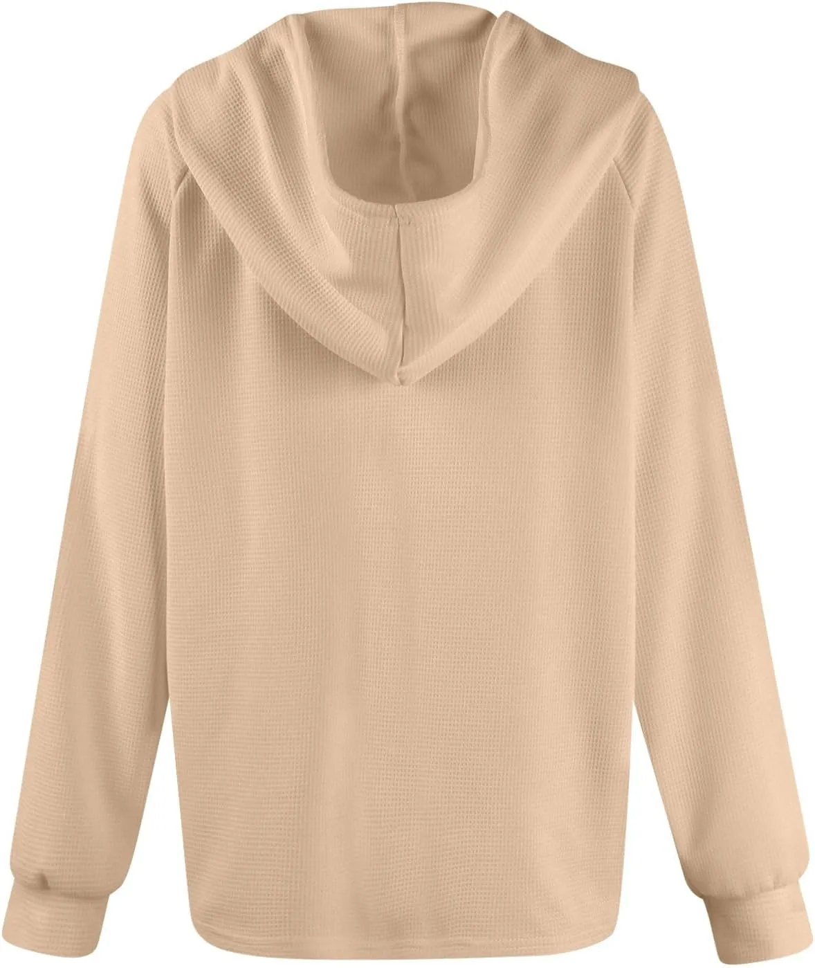 Womens Hoodies Waffle Knit Drawstring Long Sleeve Pullover Casual V Neck Oversized Button Up Sweatshirt Tops