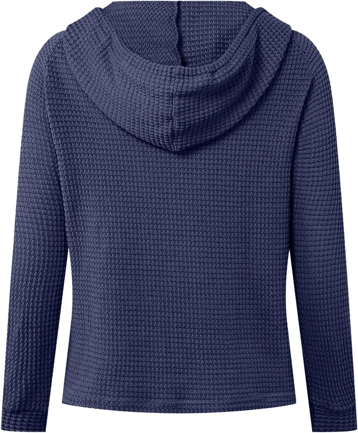 Women's Hoodies Waffle Knit Tops Drawstring Hoodie Casual Button V Neck Long Sleeve Hooded Sweatshirt Pullover