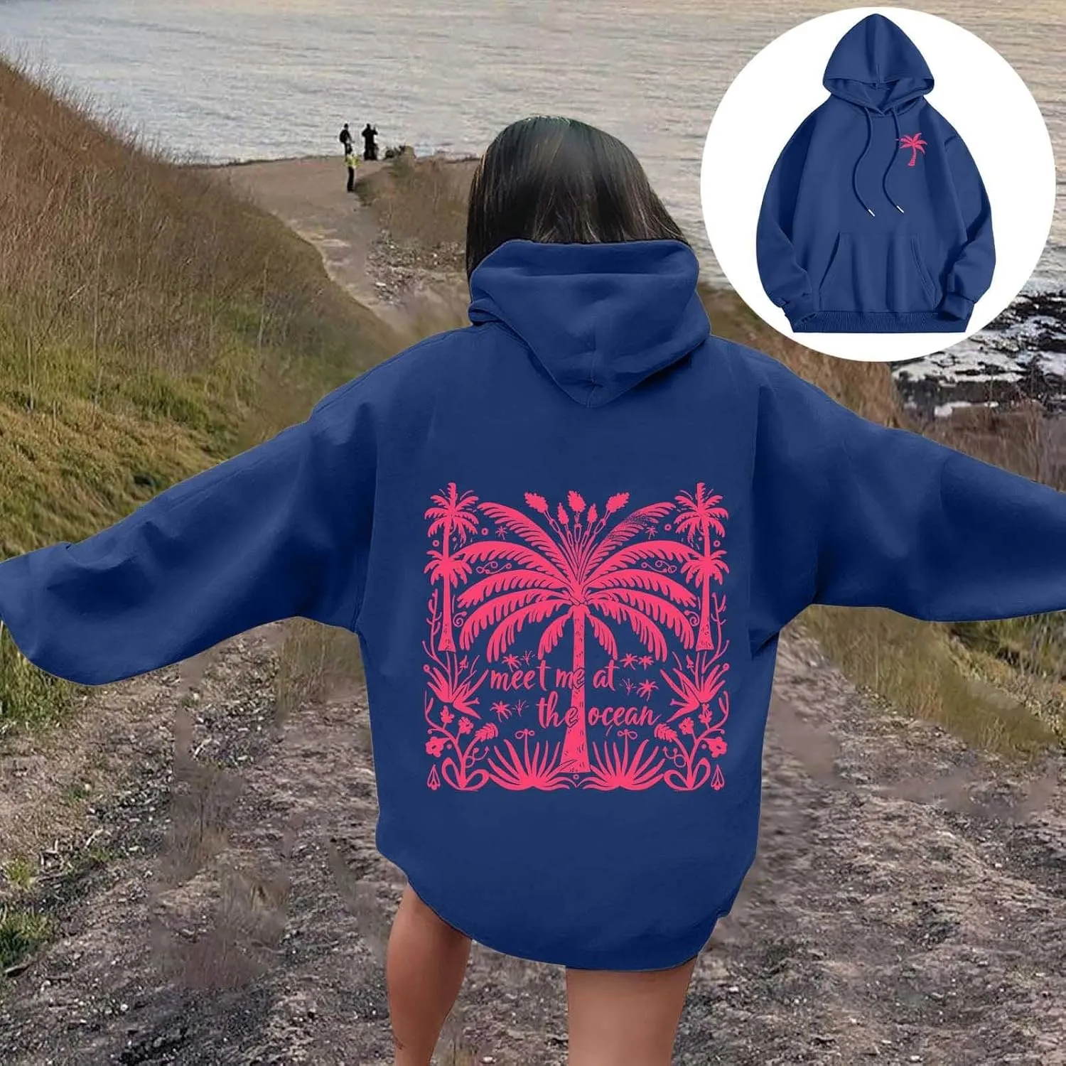 Womens Letter Print Oversized Hoodies Sweatshirts Casual Long Sleeve Pullover Tops with Pocket Fashion Outfits Clothes