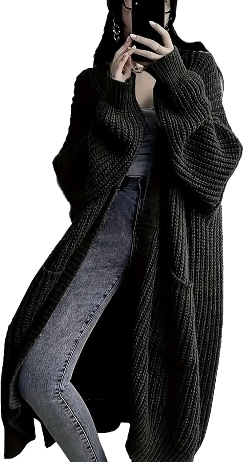 Womens Long Sleeve Cardigan Sweaters Open Front Knit Long Cardigans Duster with Pockets 2024 Fall Winter Oversized Coat