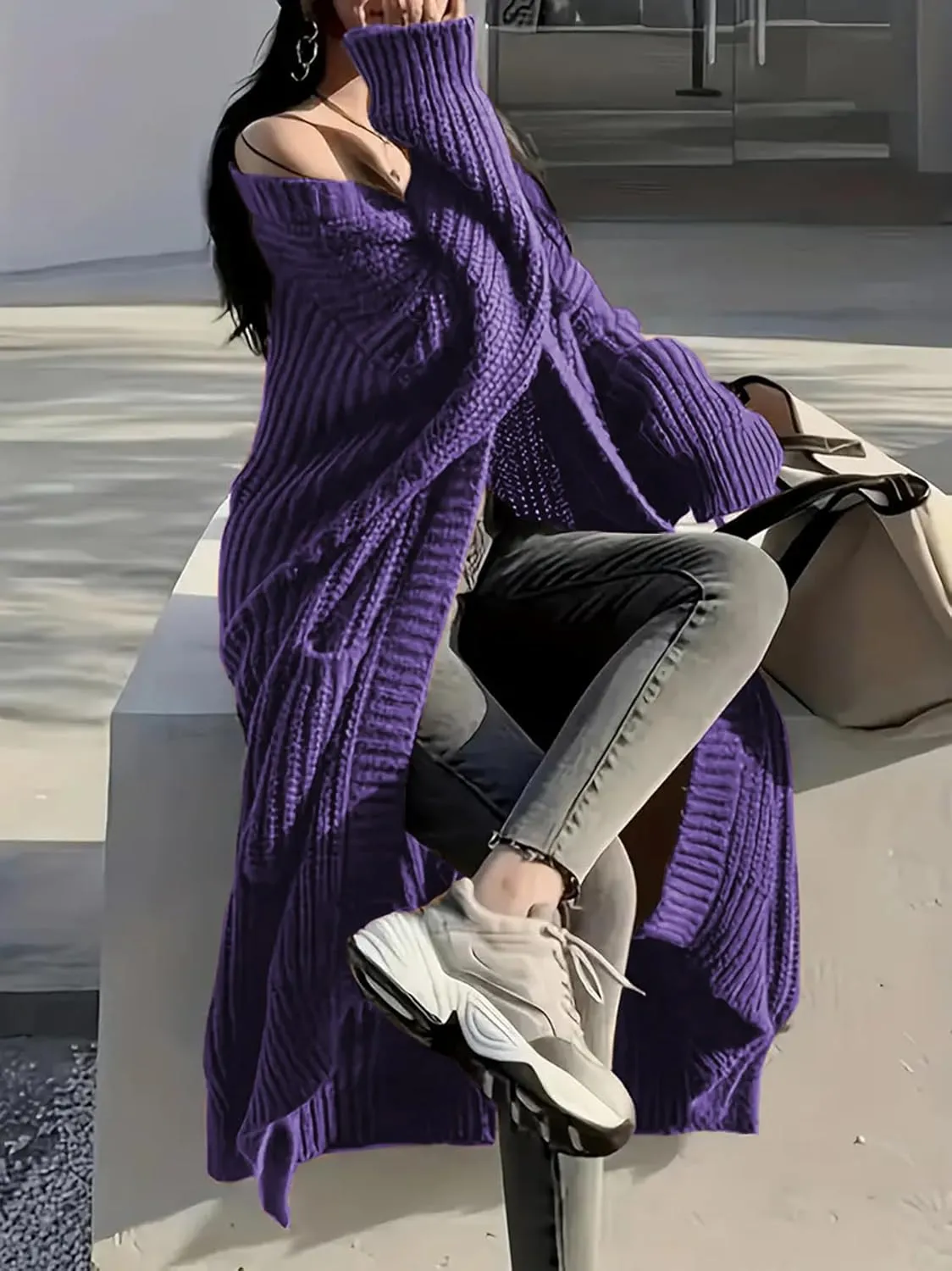 Womens Long Sleeve Cardigan Sweaters Open Front Knit Long Cardigans Duster with Pockets 2024 Fall Winter Oversized Coat