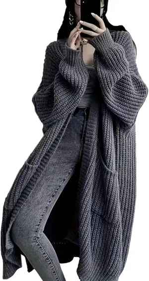 Womens Long Sleeve Cardigan Sweaters Open Front Knit Long Cardigans Duster with Pockets 2024 Fall Winter Oversized Coat