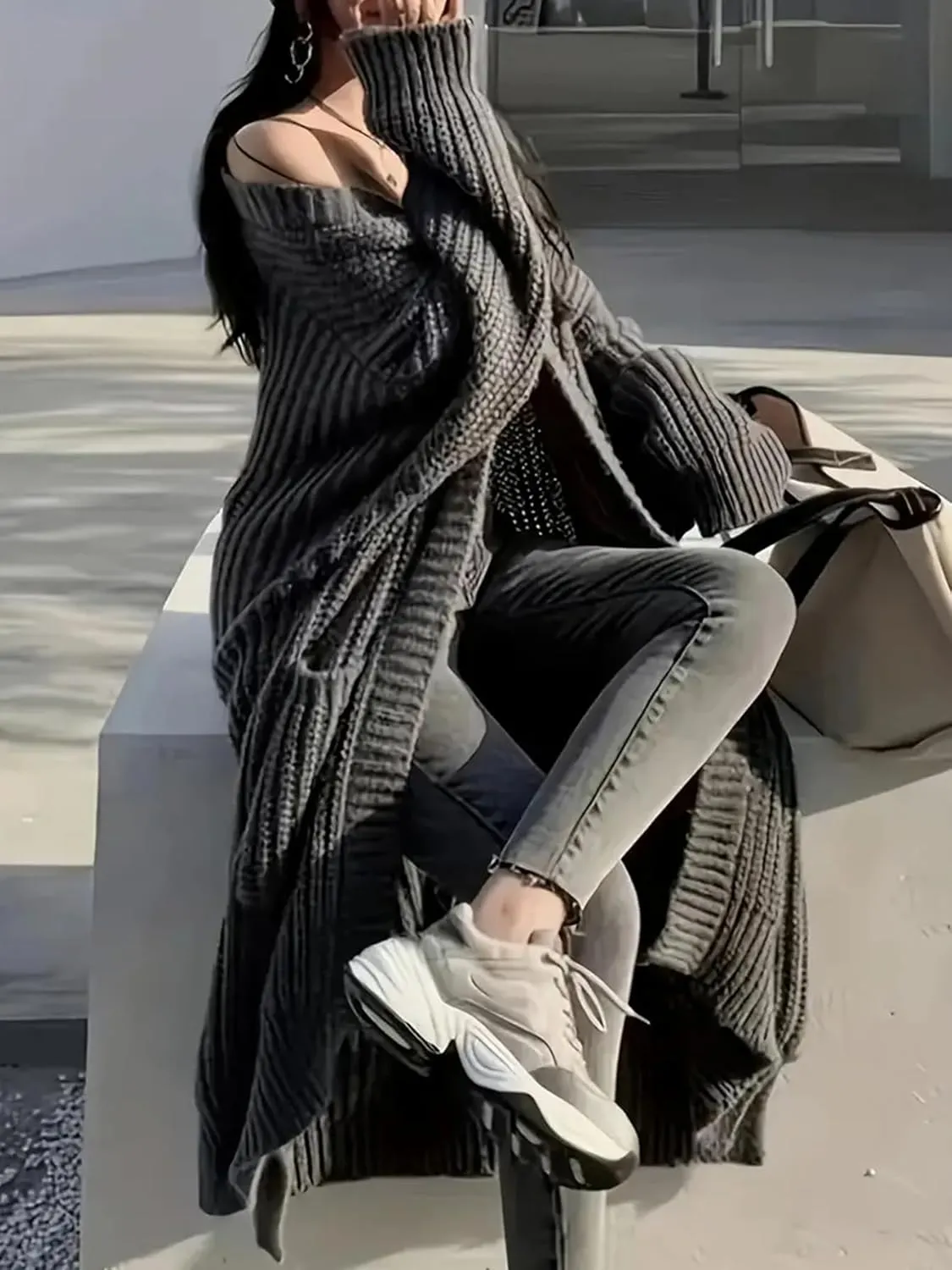 Womens Long Sleeve Cardigan Sweaters Open Front Knit Long Cardigans Duster with Pockets 2024 Fall Winter Oversized Coat