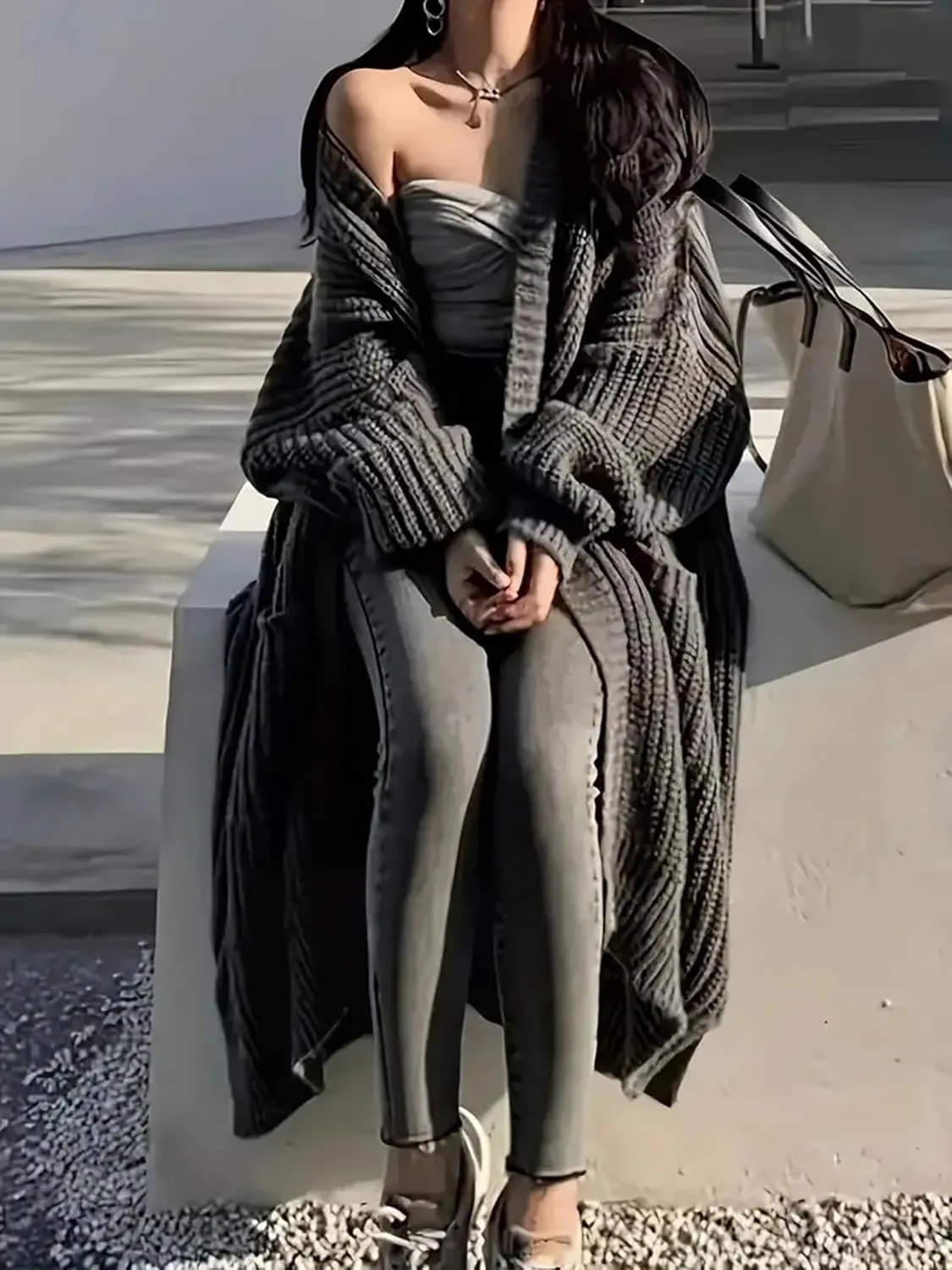 Womens Long Sleeve Cardigan Sweaters Open Front Knit Long Cardigans Duster with Pockets 2024 Fall Winter Oversized Coat