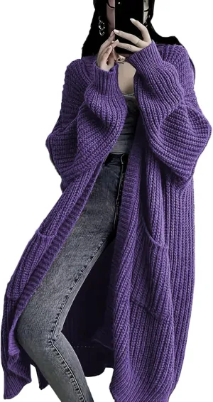 Womens Long Sleeve Cardigan Sweaters Open Front Knit Long Cardigans Duster with Pockets 2024 Fall Winter Oversized Coat