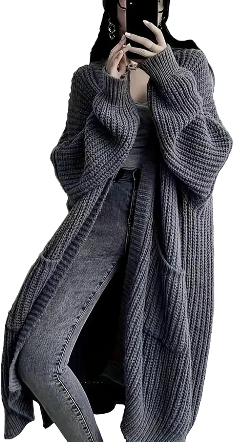 Womens Long Sleeve Cardigan Sweaters Open Front Knit Long Cardigans Duster with Pockets 2024 Fall Winter Oversized Coat