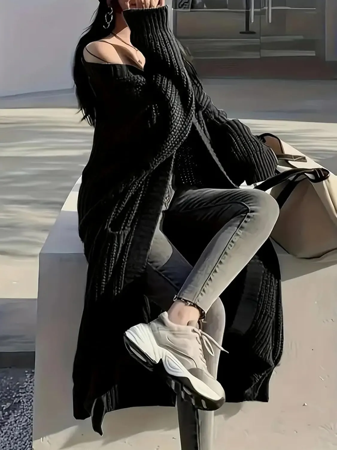 Womens Long Sleeve Cardigan Sweaters Open Front Knit Long Cardigans Duster with Pockets 2024 Fall Winter Oversized Coat
