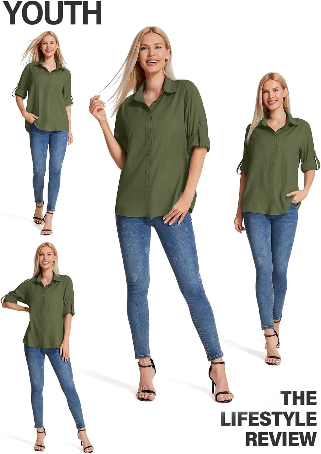 Women's Long Sleeve Safari Clothes UPF 50  Hiking Fishing Shirts,Sun Protection Quick Dry Light Cooling Shirts