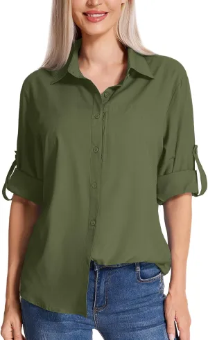 Women's Long Sleeve Safari Clothes UPF 50  Hiking Fishing Shirts,Sun Protection Quick Dry Light Cooling Shirts