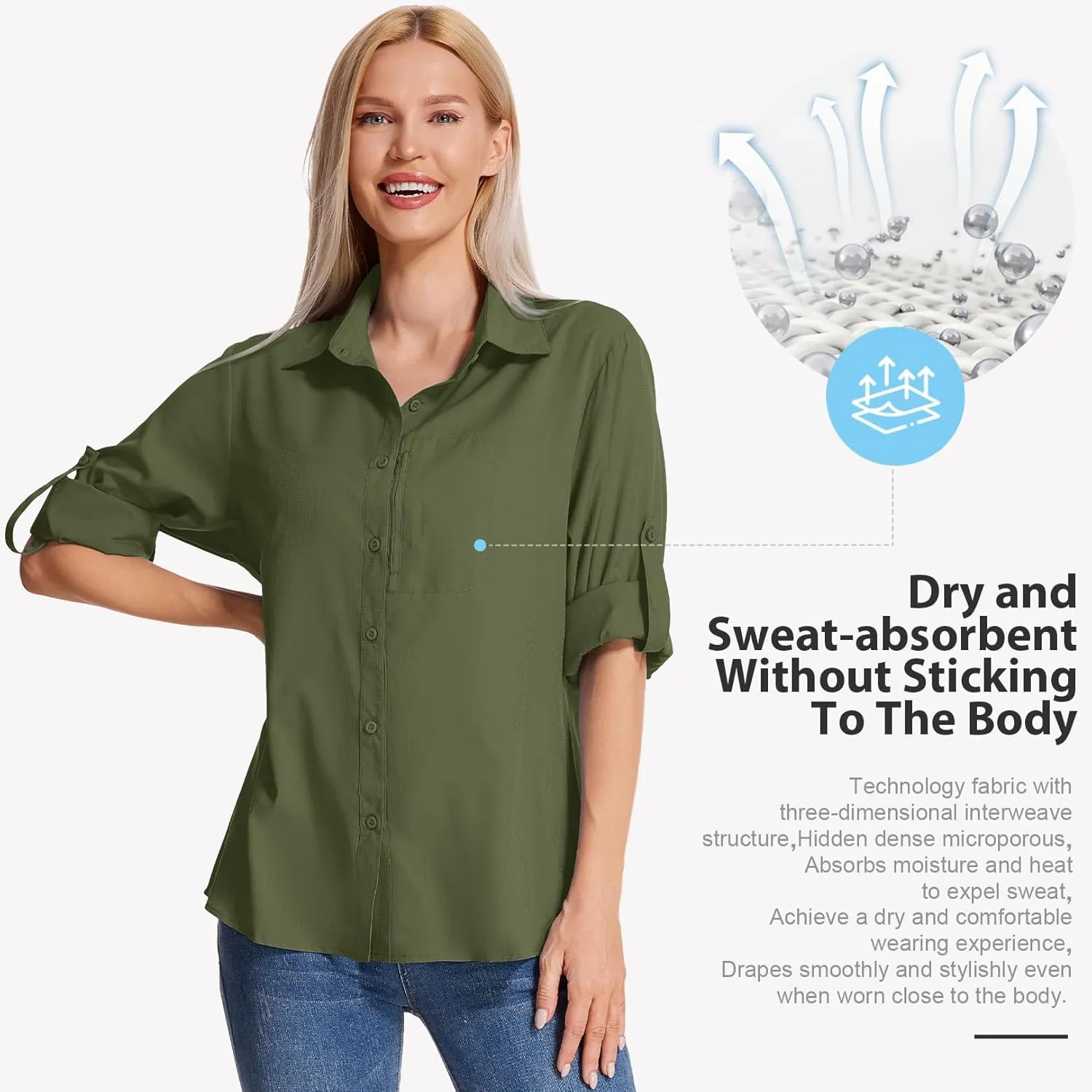 Women's Long Sleeve Safari Clothes UPF 50  Hiking Fishing Shirts,Sun Protection Quick Dry Light Cooling Shirts