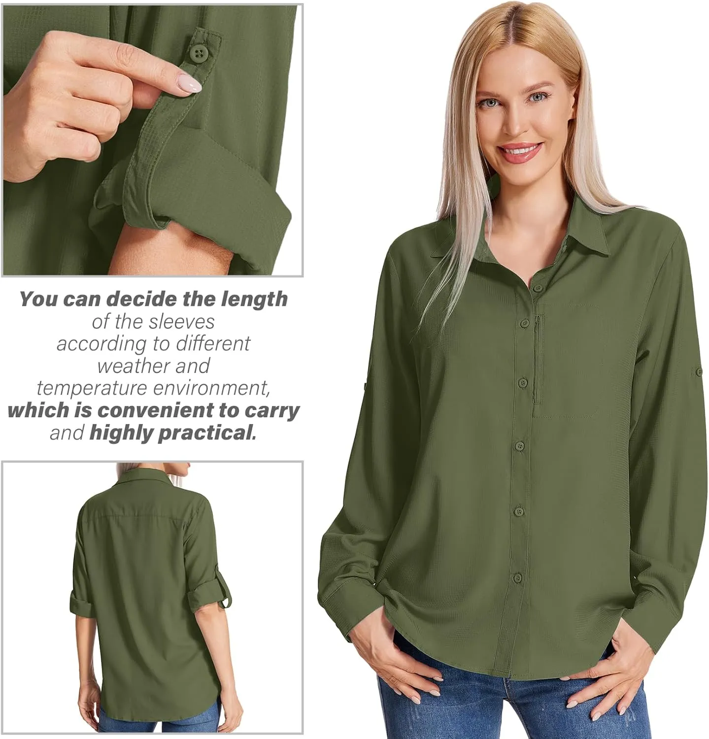 Women's Long Sleeve Safari Clothes UPF 50  Hiking Fishing Shirts,Sun Protection Quick Dry Light Cooling Shirts