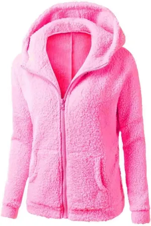 Womens Long Sleeve Zip Up Fuzzy Hoodie Trendy Thermal Jackets with Pockets Casual Sherpa Fleece Lined Lapel Outwears