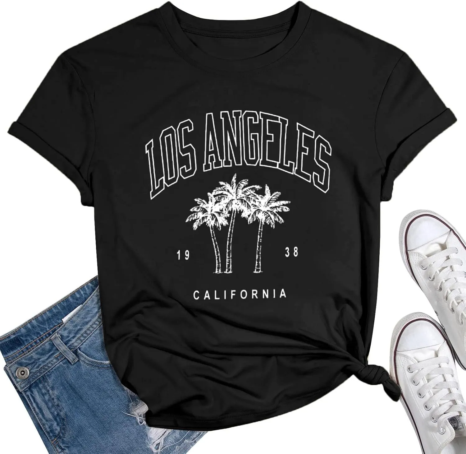 Womens Los Angeles California T-Shirts Summer Beach Cute Printed Short Sleeve Cotton Casual Graphic Tee Tops
