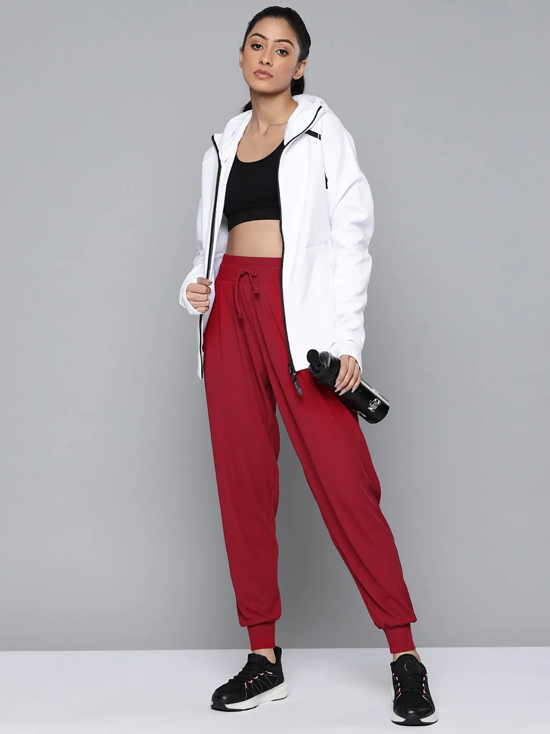 Women's Maroon Solid Relaxed Fit Dry Fit Gym Joggers