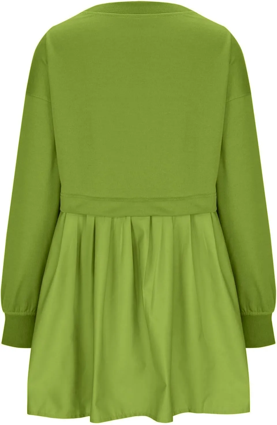 Womens Mini Sweatshirt Dress Oversized Patchwork Color Block Pleated Dresses Long Sleeve Crewneck Pullover Tops