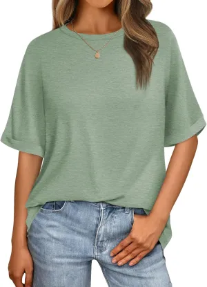 Women's Oversized T Shirts Short Sleeve Crewneck Summer Tops Casual Loose Basic Tee Shirts 2025 Trendy Clothes