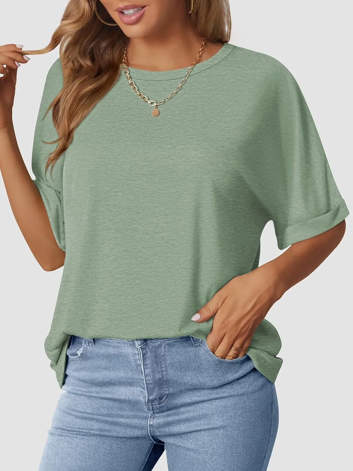 Women's Oversized T Shirts Short Sleeve Crewneck Summer Tops Casual Loose Basic Tee Shirts 2025 Trendy Clothes