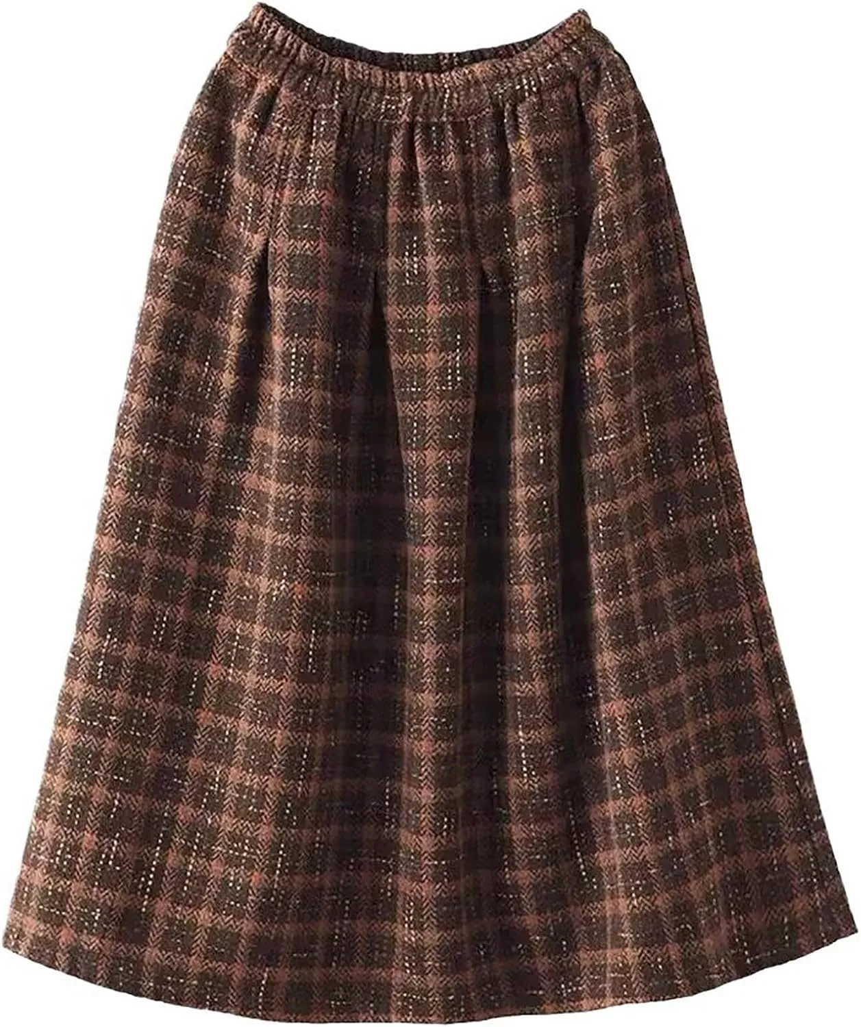 Womens Plaid Wool Skirts Winter Fall Warm High Elastic Waist A line Flared Pleated Wool Tartan Skirts