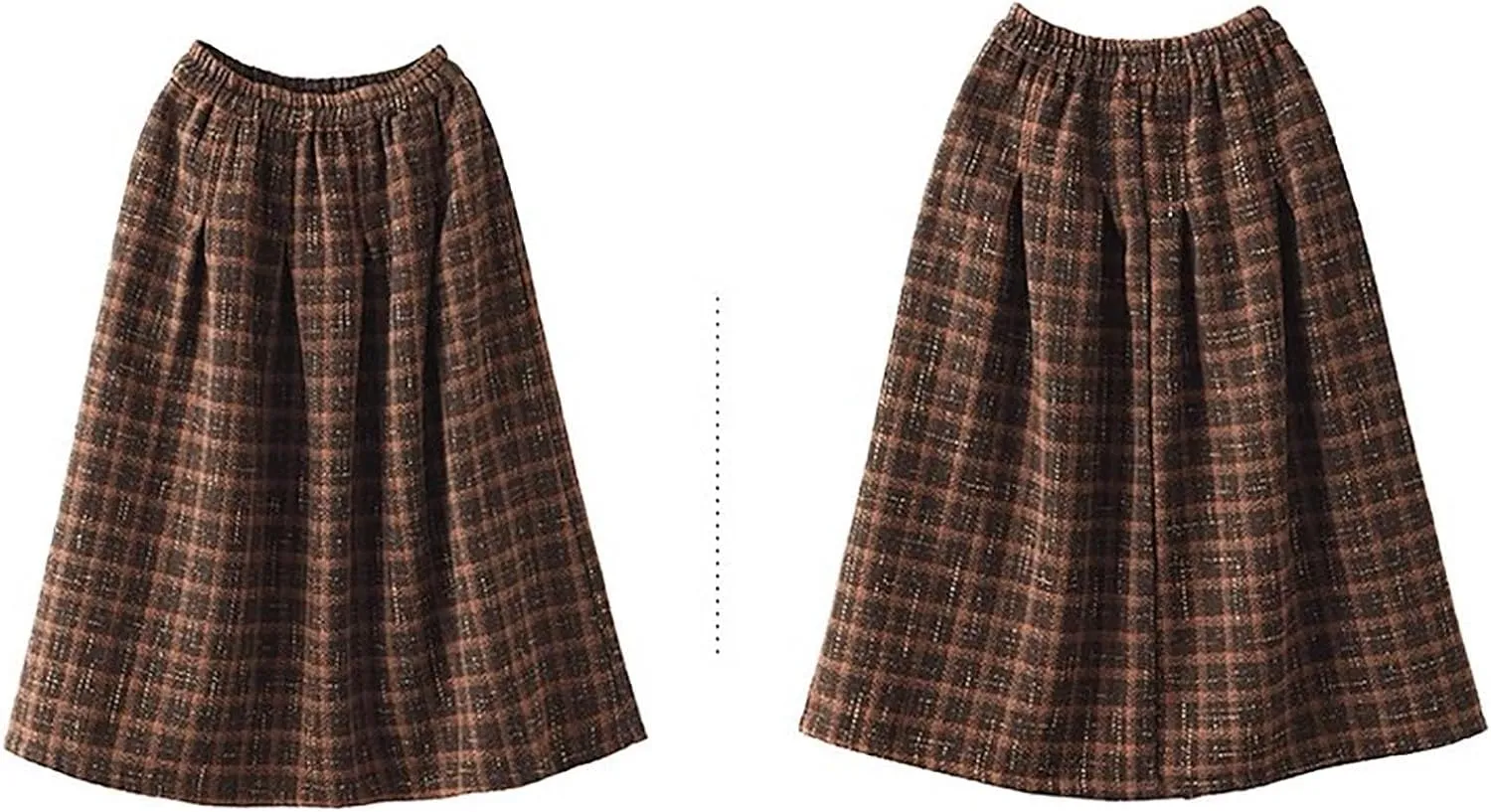 Womens Plaid Wool Skirts Winter Fall Warm High Elastic Waist A line Flared Pleated Wool Tartan Skirts